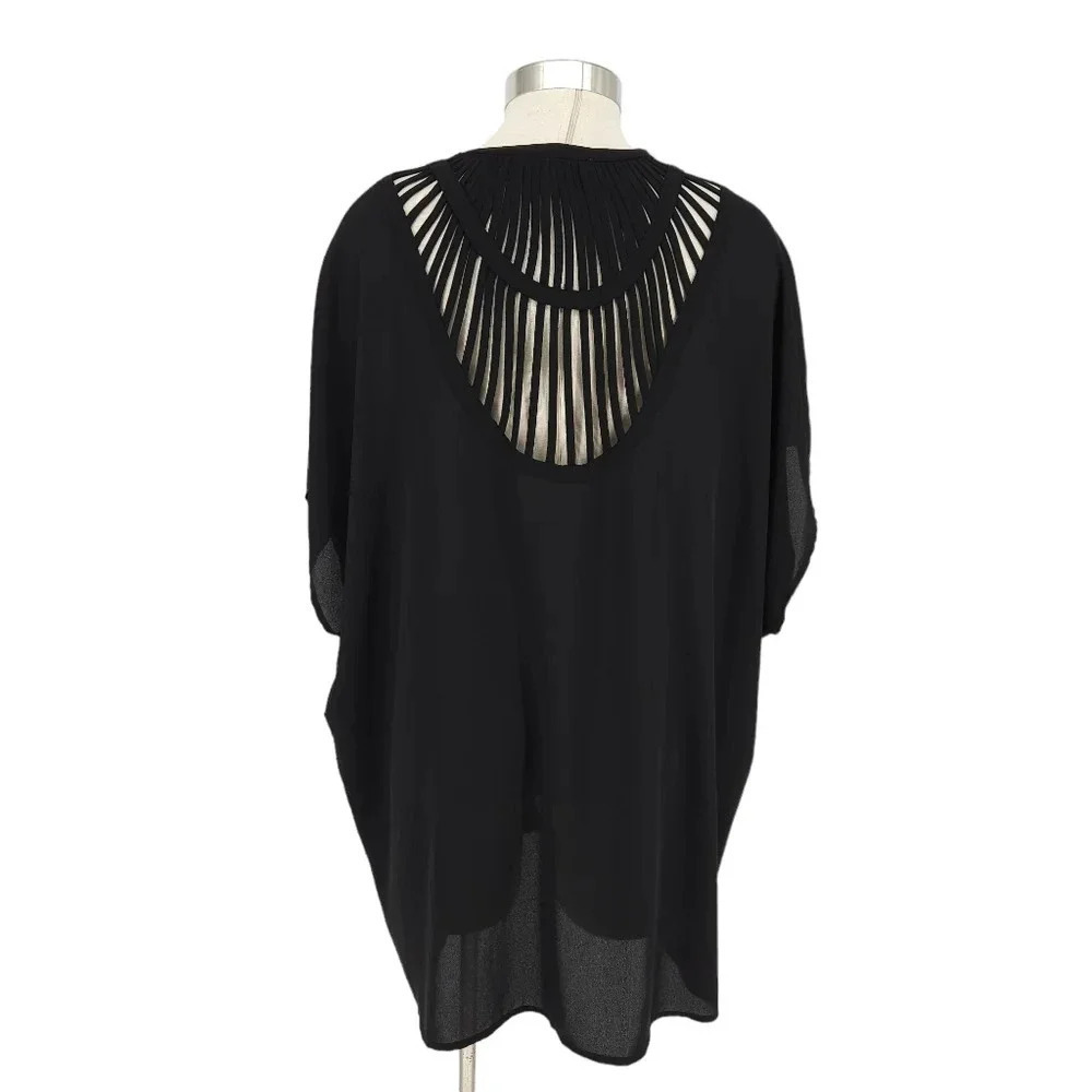 Daniel Rainn Kimono Black Short Sleeve Open Front Cutout Back Coverup Cover Up